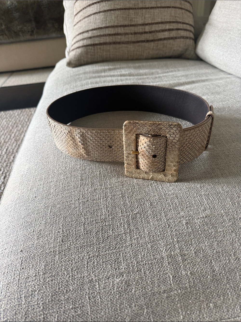 Yves Saint Laurent Beige Snakeskin-Texture Wide Belt
